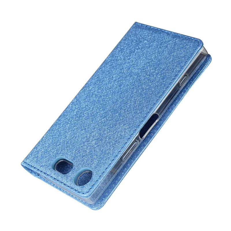 Silk Texture Wallet Stand Mobile Phone Leather Case Cover for Sony Xperia XZ1 Compact - Blue