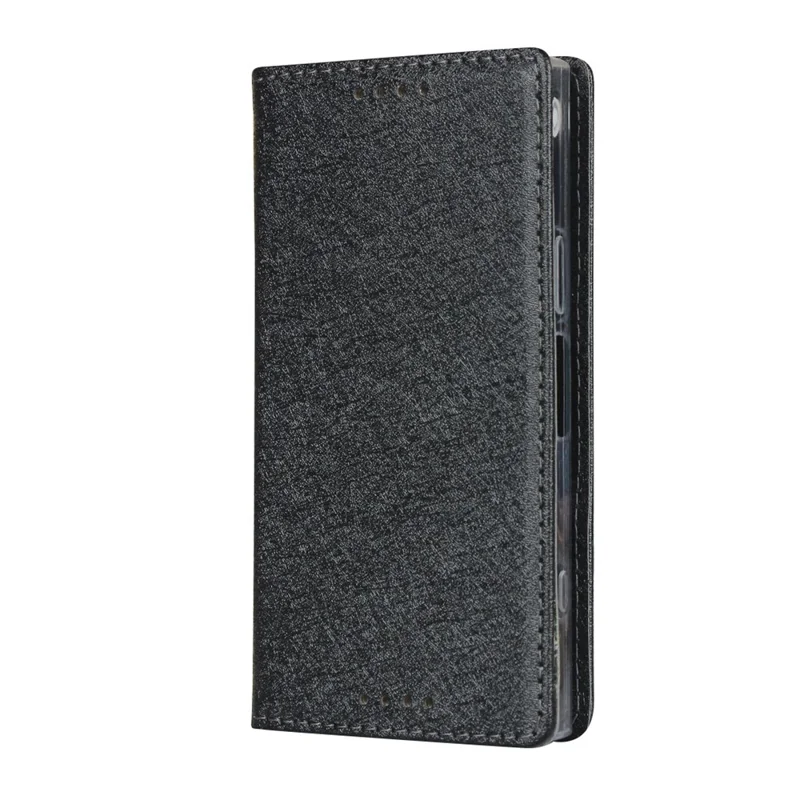Silk Texture Wallet Stand Mobile Phone Leather Case Cover for Sony Xperia XZ1 Compact - Black