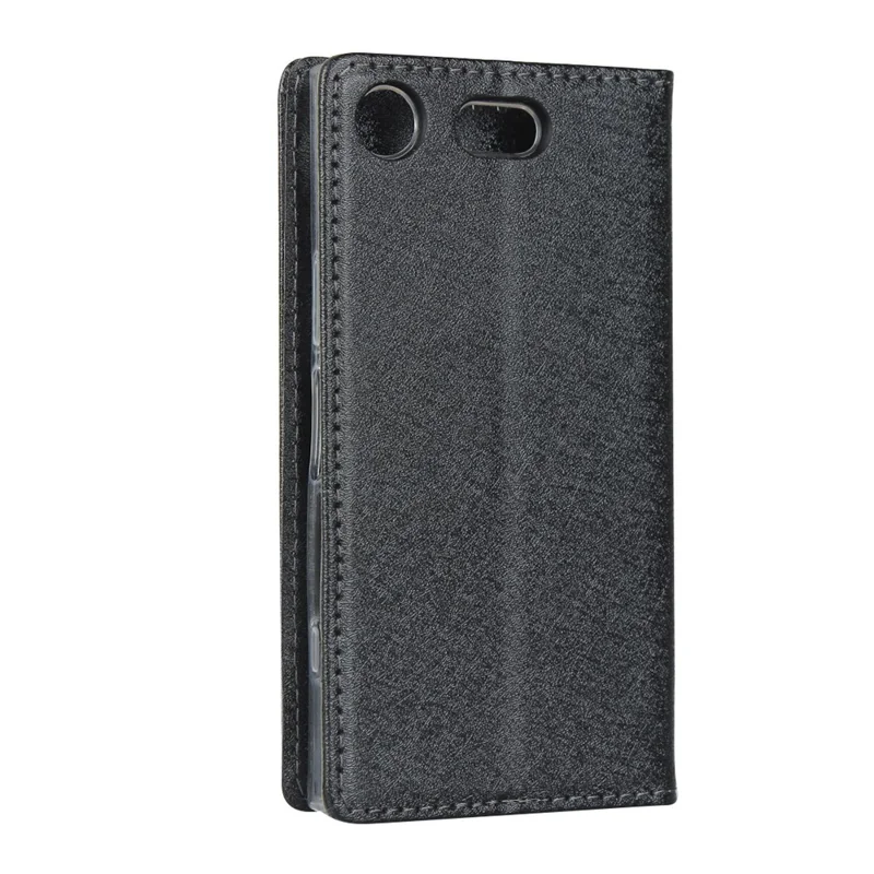 Silk Texture Wallet Stand Mobile Phone Leather Case Cover for Sony Xperia XZ1 Compact - Black