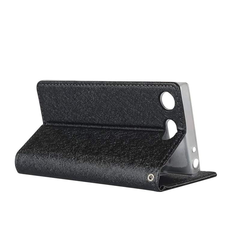 Silk Texture Wallet Stand Mobile Phone Leather Case Cover for Sony Xperia XZ1 Compact - Black