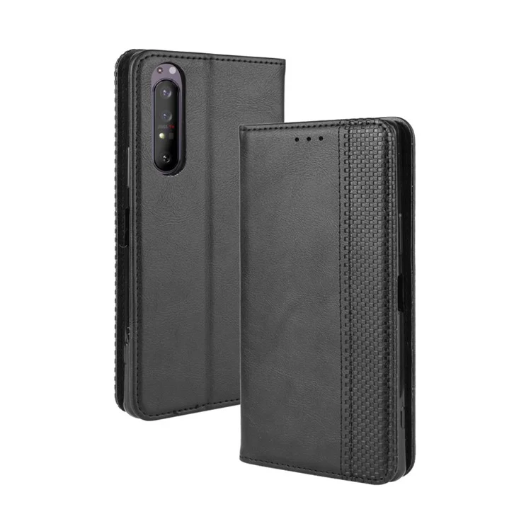 Capa de Telefone de Couro Vintage Absorvida Automaticamente para Sony Xperia 1 II - Preta