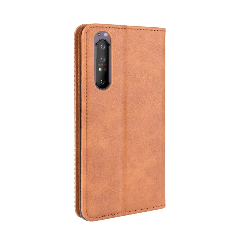 Auto-absorbed Vintage Leather Phone Case Shell for Sony Xperia 1 II - Brown