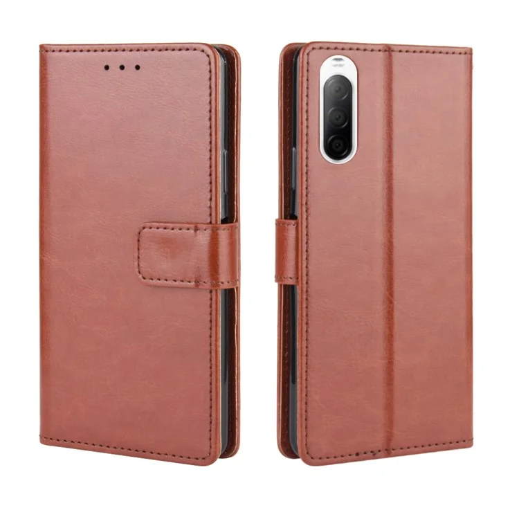 Crazy Horse Flip Leather Protective Cover with Wallet for Sony Xperia 10 II - Brown