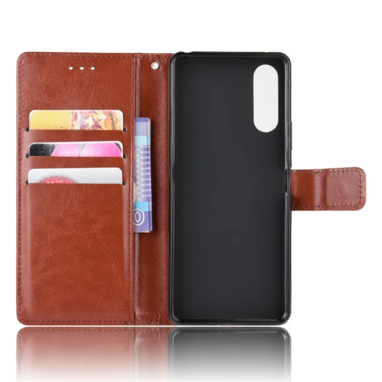 Crazy Horse Flip Leather Protective Cover with Wallet for Sony Xperia 10 II - Brown