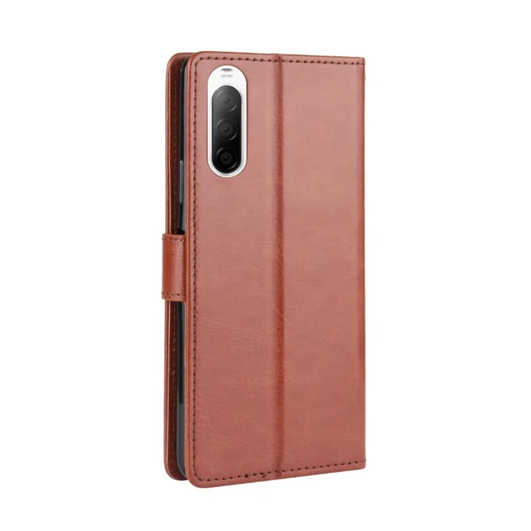 Crazy Horse Flip Leather Protective Cover with Wallet for Sony Xperia 10 II - Brown