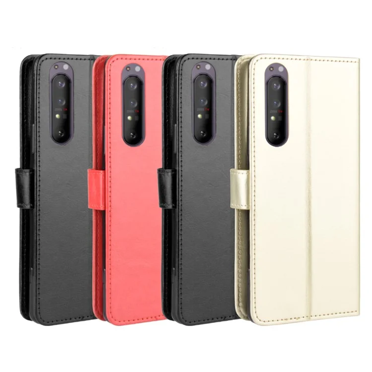 Para Sony Xperia 1 II Crazy Horse PU Couro Couro Capel - Preto