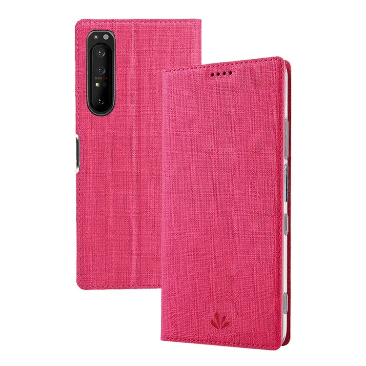 VILI DMX Cross Texture Card Holder Leather Stand Shell for Sony Xperia 1 II - Rosa