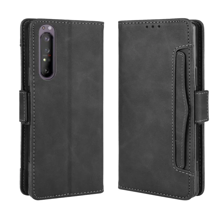 Leather Shell with Multiple Card Slots for Sony Xperia 1 II - Black