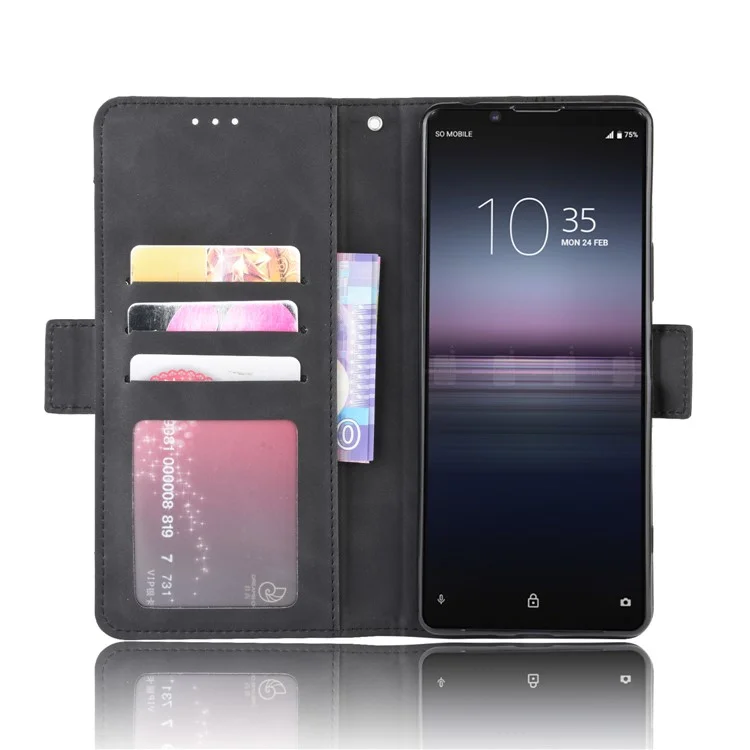 Leather Shell with Multiple Card Slots for Sony Xperia 1 II - Black