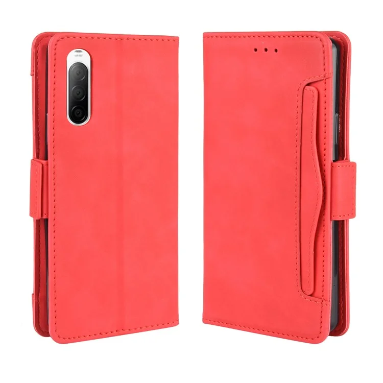 Leather Stand Case with Card Slots for Sony Xperia 10 II - Red