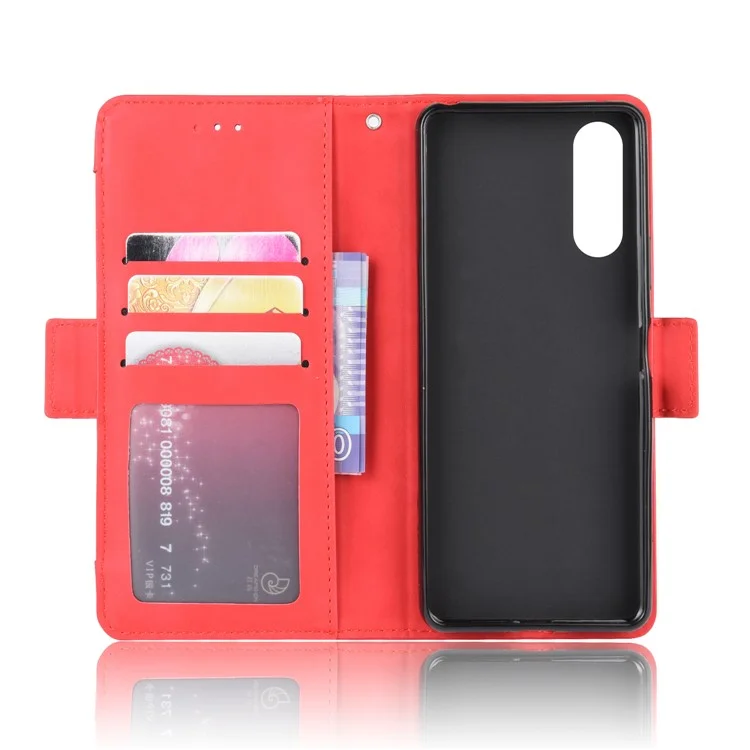 Leather Stand Case with Card Slots for Sony Xperia 10 II - Red