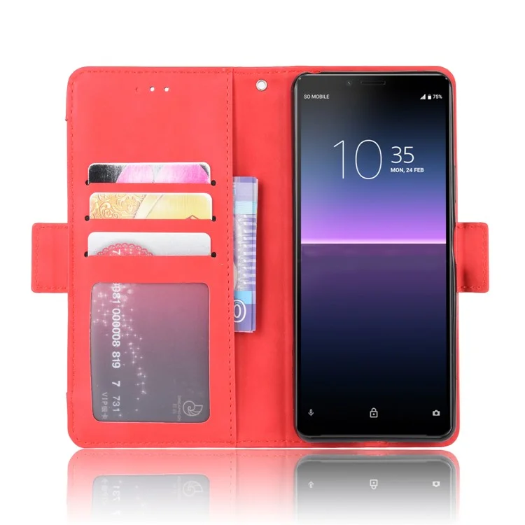 Leather Stand Case with Card Slots for Sony Xperia 10 II - Red