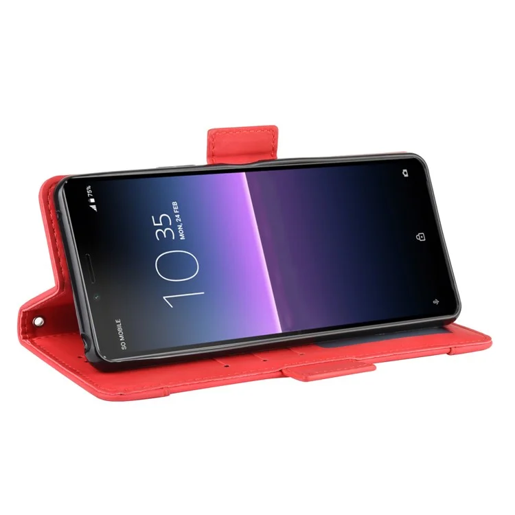 Leather Stand Case with Card Slots for Sony Xperia 10 II - Red