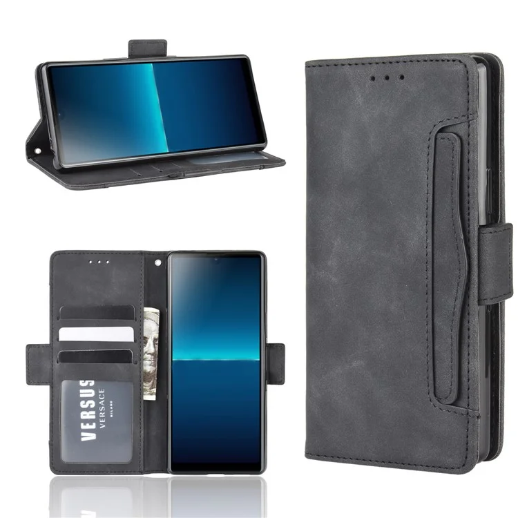 Case de Teléfono de Cuero Flip de Billetera Con Múltiples Ranuras Para Tarjetas Para Sony Xperia L4 - Negro