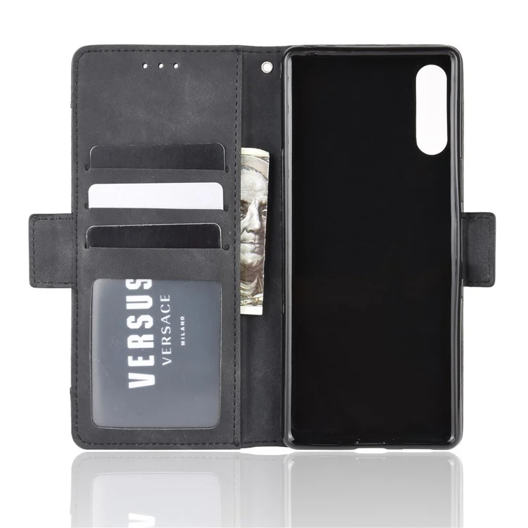 Wallet Stand Flip Leather Phone Case with Multiple Card Slots for Sony Xperia L4 - Black