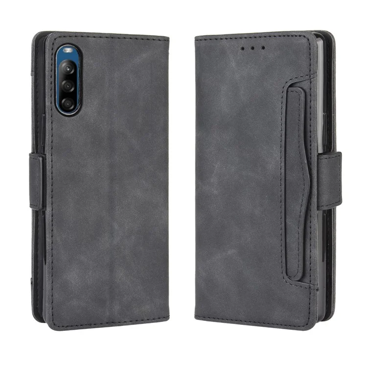 Case de Teléfono de Cuero Flip de Billetera Con Múltiples Ranuras Para Tarjetas Para Sony Xperia L4 - Negro