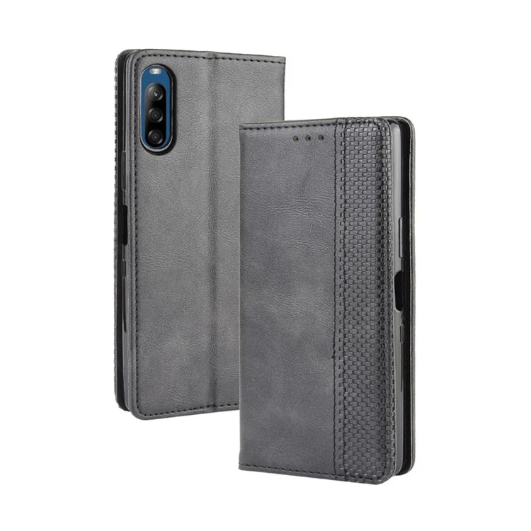 Auto-absorbed Retro PU Leather Wallet Cell Phone Cover for Sony Xperia L4 - Black