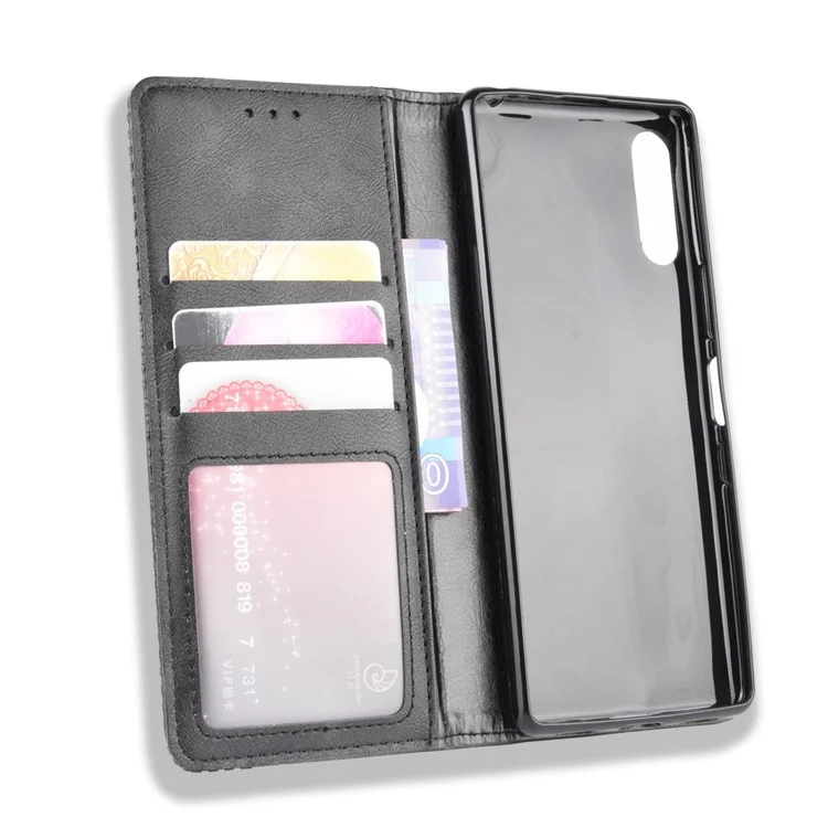 Auto-absorbed Retro PU Leather Wallet Cell Phone Cover for Sony Xperia L4 - Black