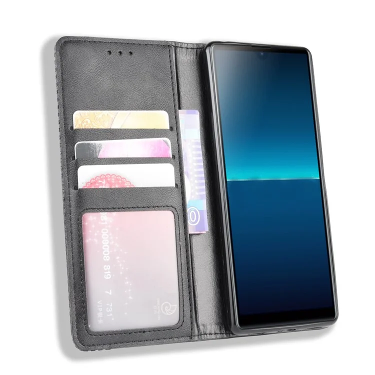 Auto-absorbed Retro PU Leather Wallet Cell Phone Cover for Sony Xperia L4 - Black