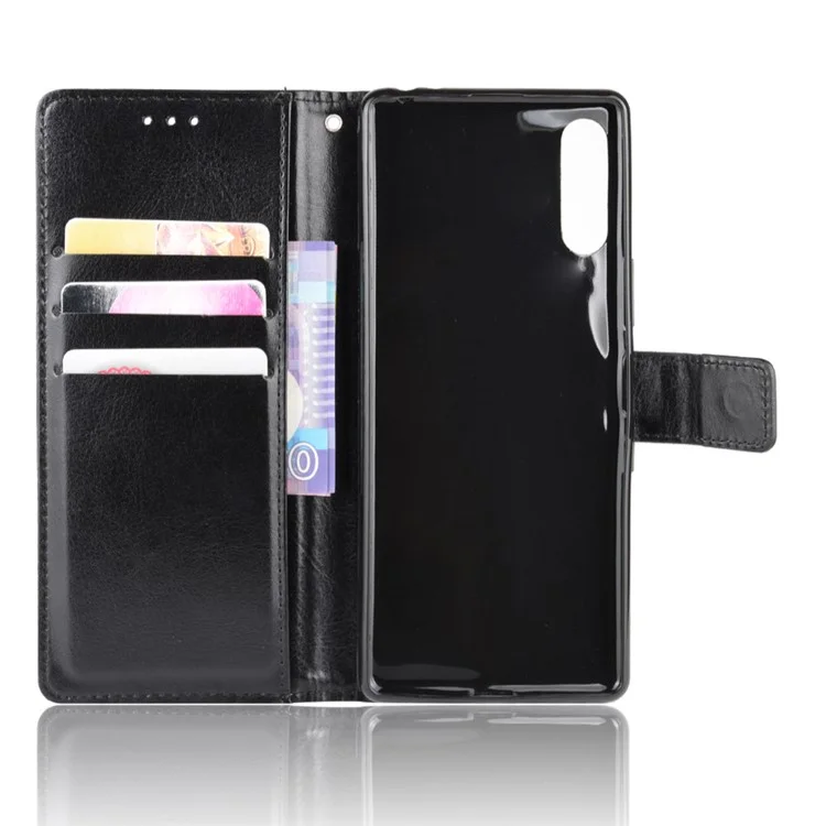 Cazos de Teléfonos Celulares de Cuero de Billetera de Caballos Para Sony Xperia L4 - Negro