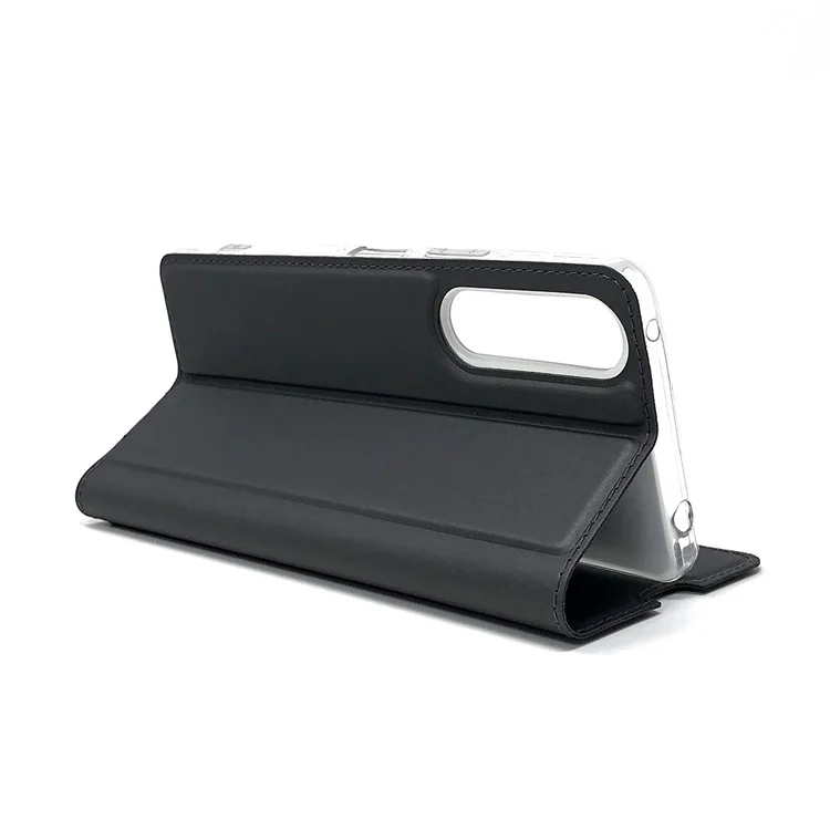 Adsorption Magnétique Case de Téléphone de Carte de Couverture en Cuir Pour Sony Xperia 1 II - le Noir