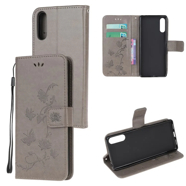 Imprint Butterfly Flower Wallet Stand Leather Flip Cover Для Sony Xperia L4 - Серый