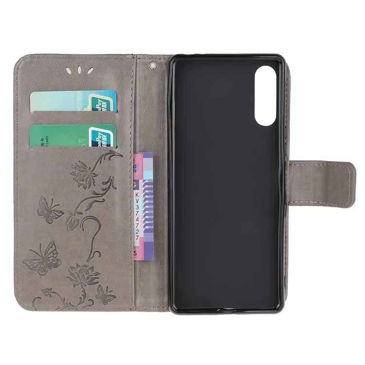 Imprint Butterfly Flower Wallet Stand Leather Flip Cover for Sony Xperia L4 - Grey