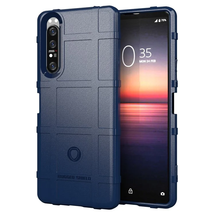 Anti-shock Square Grid Texture Thicken TPU Case for Sony Xperia 1 II - Blue