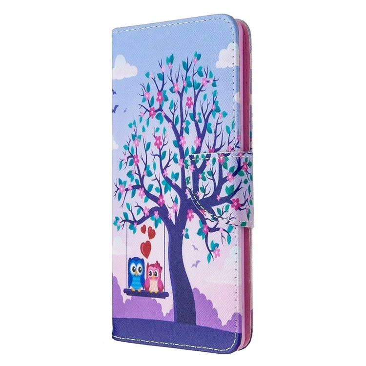 Motif D'impression de Boîtier de Portefeuille Couverture en Cuir Pour Sony Xperia L4 - Hibou et Arbre