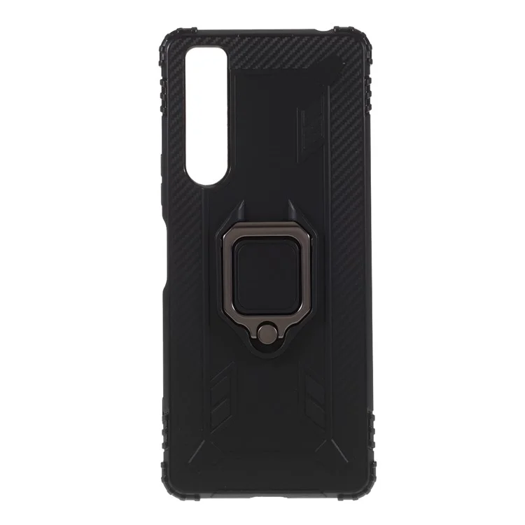 Dinger Ring Kickstand TPU Mobile Telephone Fase Para Sony Xperia 1 II - Negro