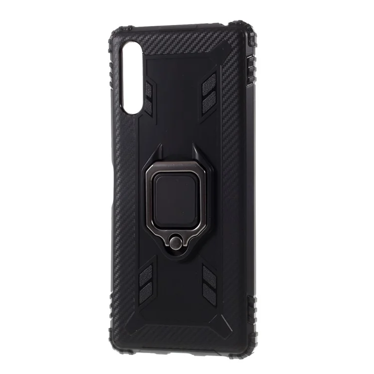 Finger Ring TPU Phone Cover Case with Magnetic Sheet for Sony Xperia L4 - Black