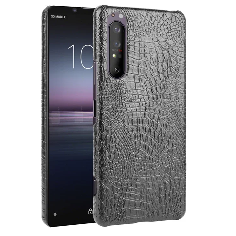 Crocodile Texture PU Cuero Cubierta de Teléfonos Con Cuero Para Sony Xperia 1 II - Negro