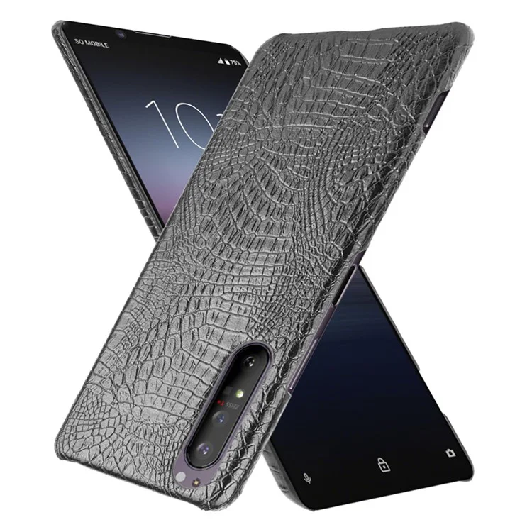 Texture de Crocodile pu en Cuir en Revêtement PC Téléphone Pour Sony Xperia 1 II - le Noir