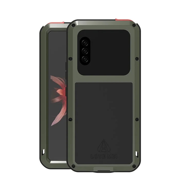 Love Mei Silicone + Métal + Verre Trempé Splabh-Saplum-Rush-Rush-Soft Shell Pour Sony Xperia 10 II - Armée Verte