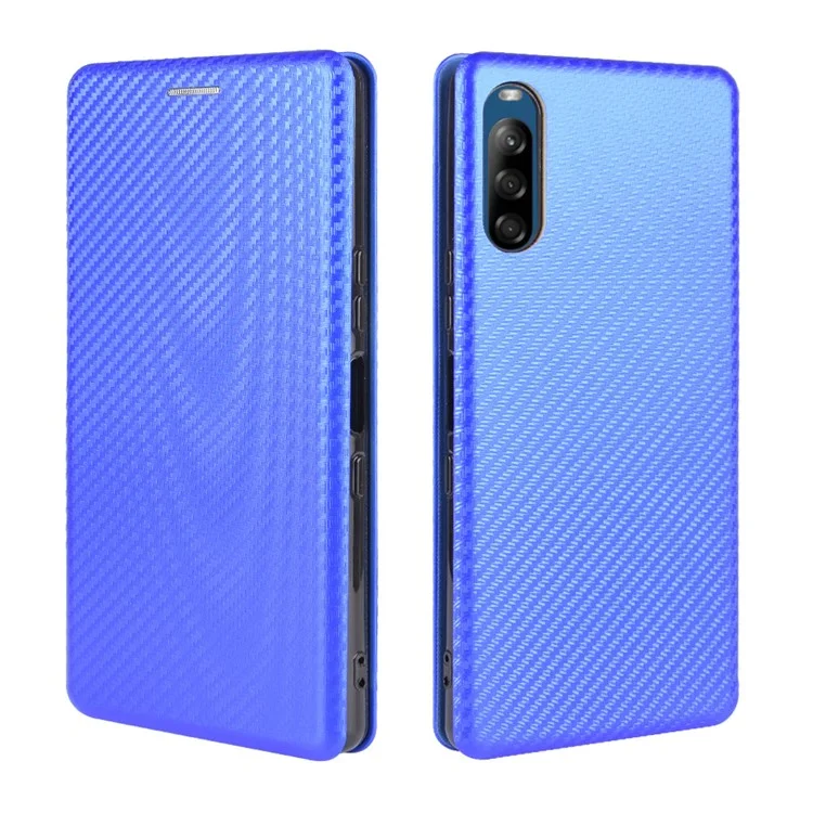 Kohlefaser Auto-absorbierte Leder-Stand-Protektor-Abdeckung Für Sony Xperia L4 - Blau