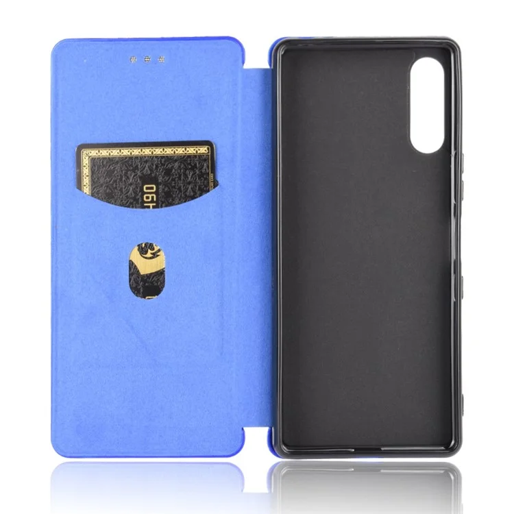 Kohlefaser Auto-absorbierte Leder-Stand-Protektor-Abdeckung Für Sony Xperia L4 - Blau