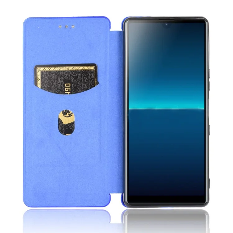 Kohlefaser Auto-absorbierte Leder-Stand-Protektor-Abdeckung Für Sony Xperia L4 - Blau