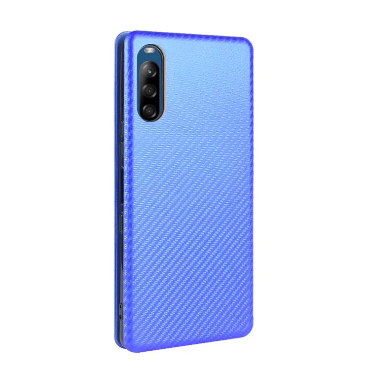 Kohlefaser Auto-absorbierte Leder-Stand-Protektor-Abdeckung Für Sony Xperia L4 - Blau