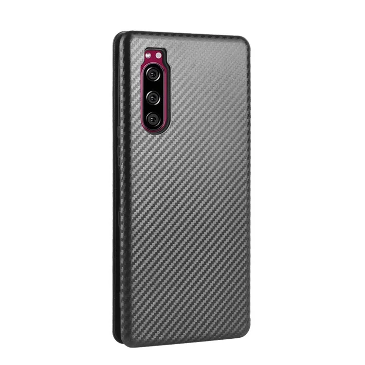 Case de Cuero de Fibra de Carbono Con Fibra de Carbono Con Ranura Para Tarjetas Para Sony Xperia 5 II - Negro