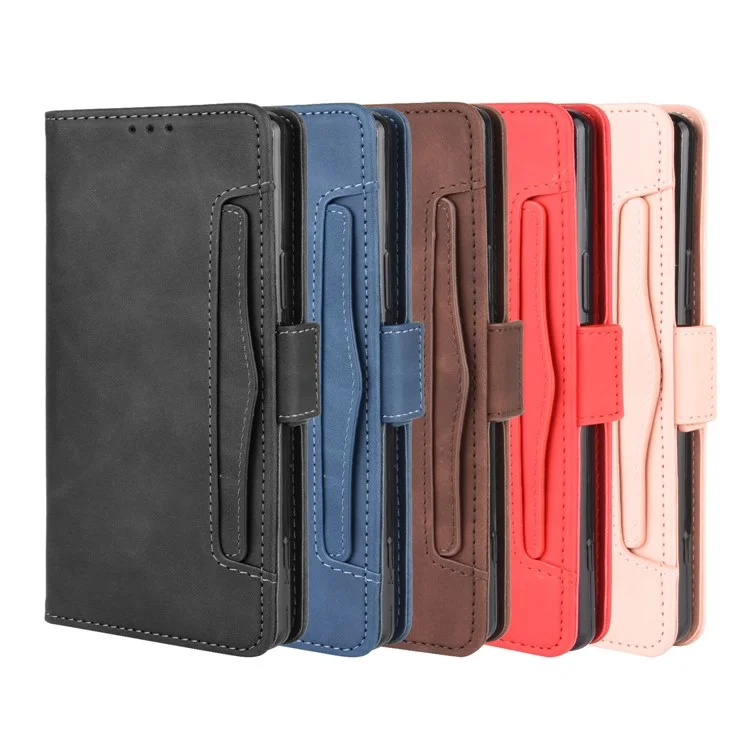 Multi-slot Leather Case Wallet Stand Shell for Sony Xperia 5 II - Black