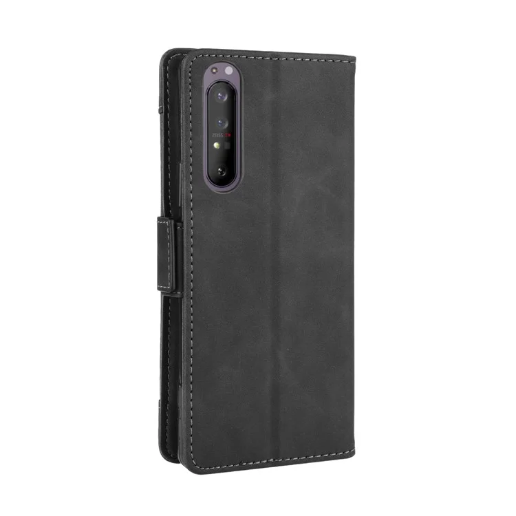 Multi-slot Leather Case Wallet Stand Shell for Sony Xperia 5 II - Black