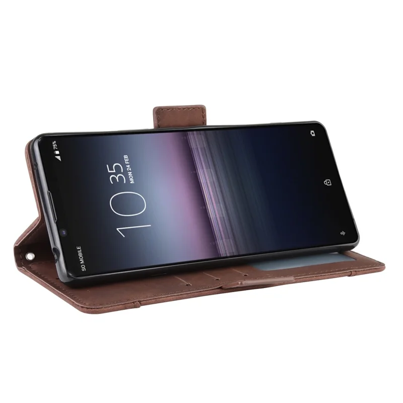 Funda de Cuero Multislot Cartera Soporte Carcasa para Sony Xperia 5 II - Marrón