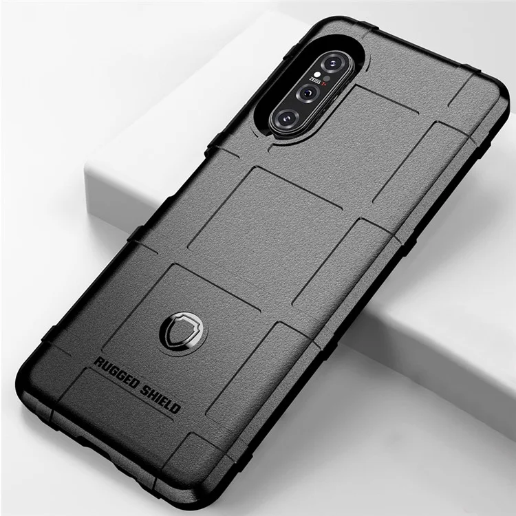 Textura De Grade Quadrada Anti-choque Engrossar Shell TPU Para Sony Xperia 5 II - Preto