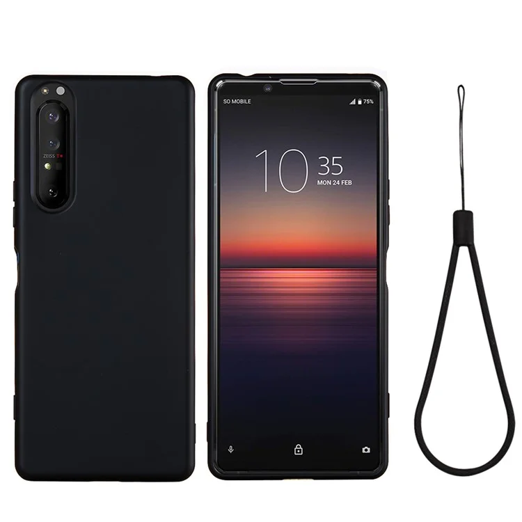 Cas de Couverture de Téléphone en Silicone Liquide Pour Sony Xperia 1 II - le Noir