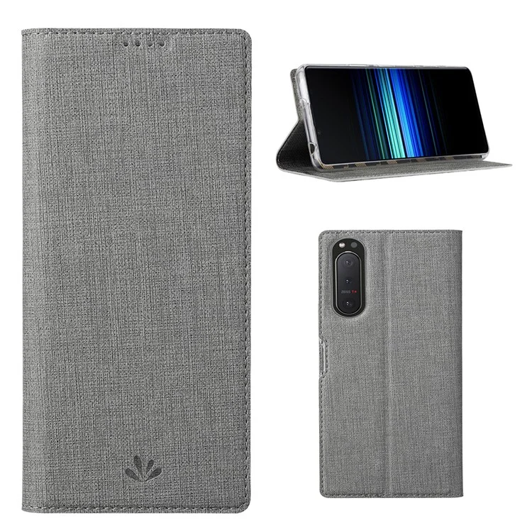 VILI DMX Cross Texture Card Slot Stand Leather Case for Sony Xperia 5 II - Grey