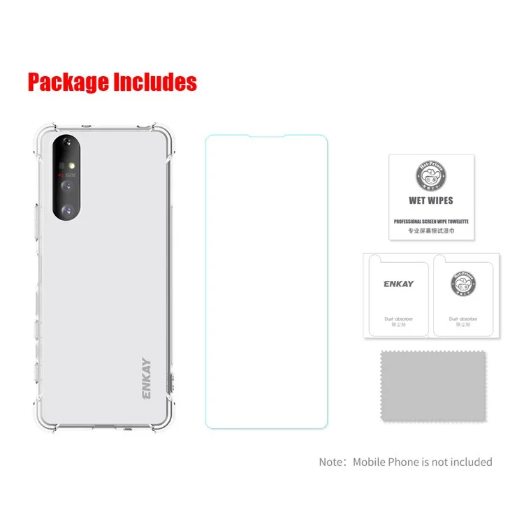 ENKAY HAT PRINCE Four Corner Thickening Anti-Slip Cover Shockproof Clear TPU Case + Tempered Glass Screen Protector for Sony Xperia 5 II