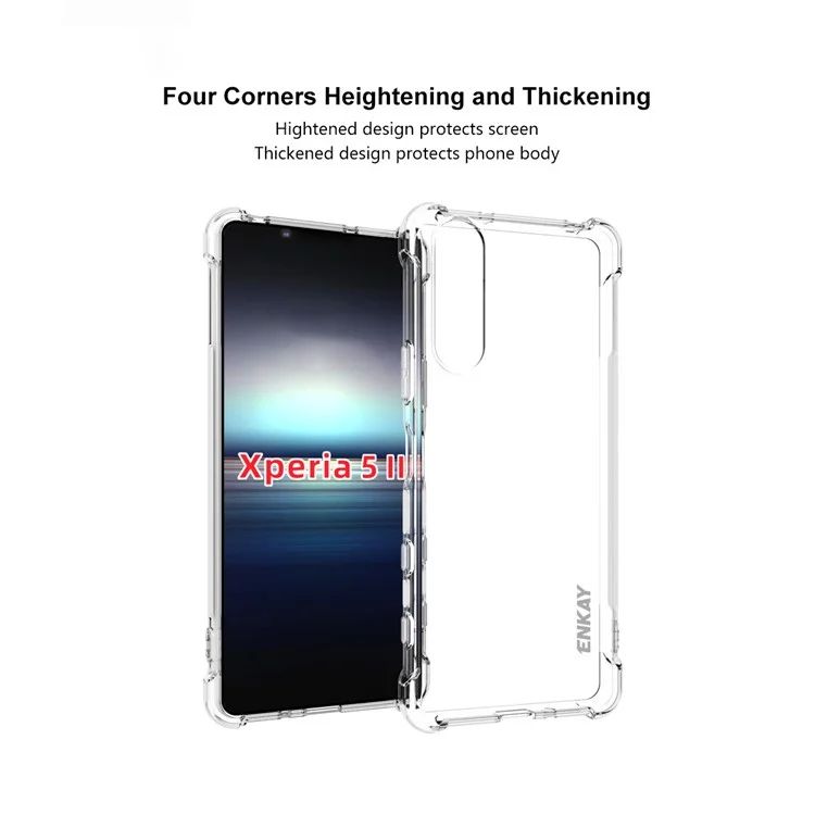 ENKAY HAT PRINCE Four Corner Thickening Anti-Slip Cover Shockproof Clear TPU Case + Tempered Glass Screen Protector for Sony Xperia 5 II