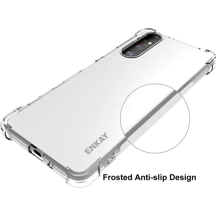 Enkay Hat-prince a Quattro Angoli Ispessimento Angolare Copertura Anti-slip Case TPU Trasparente + Protezione a Schermo di Vetro Temperato Per Sony Xperia 5 II