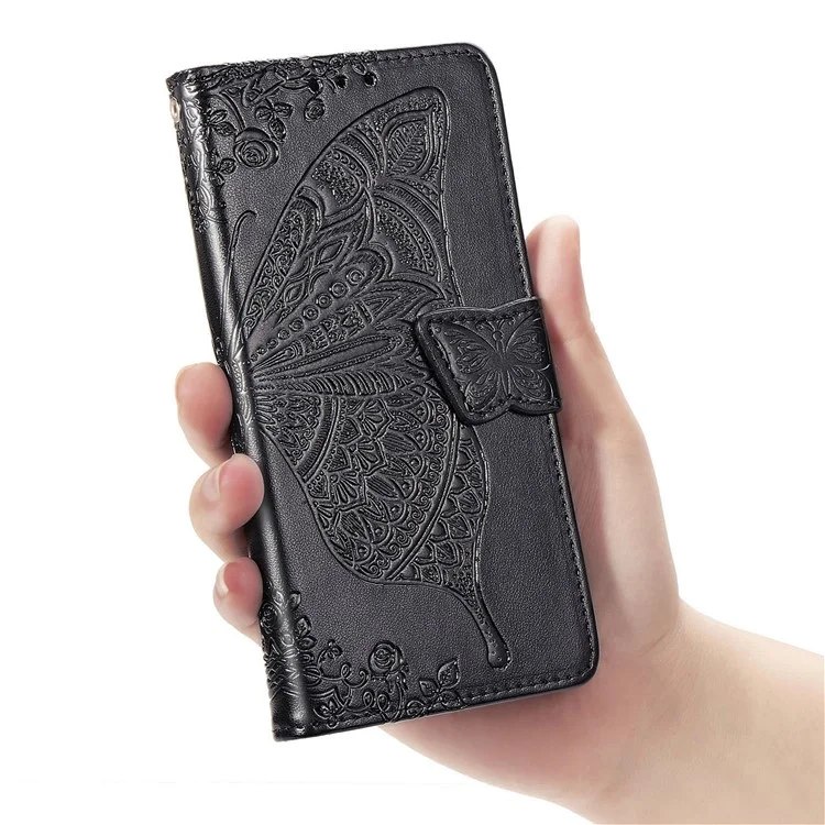 Imprint Big Butterfly Leather Wallet Shell Для Sony Xperia 5 II - Черный