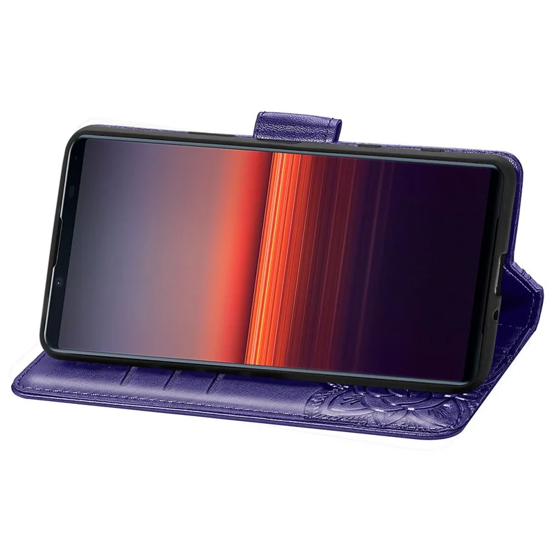 Imprint Big Butterfly Leather Wallet Phone Shell for Sony Xperia 5 II - Dark Purple